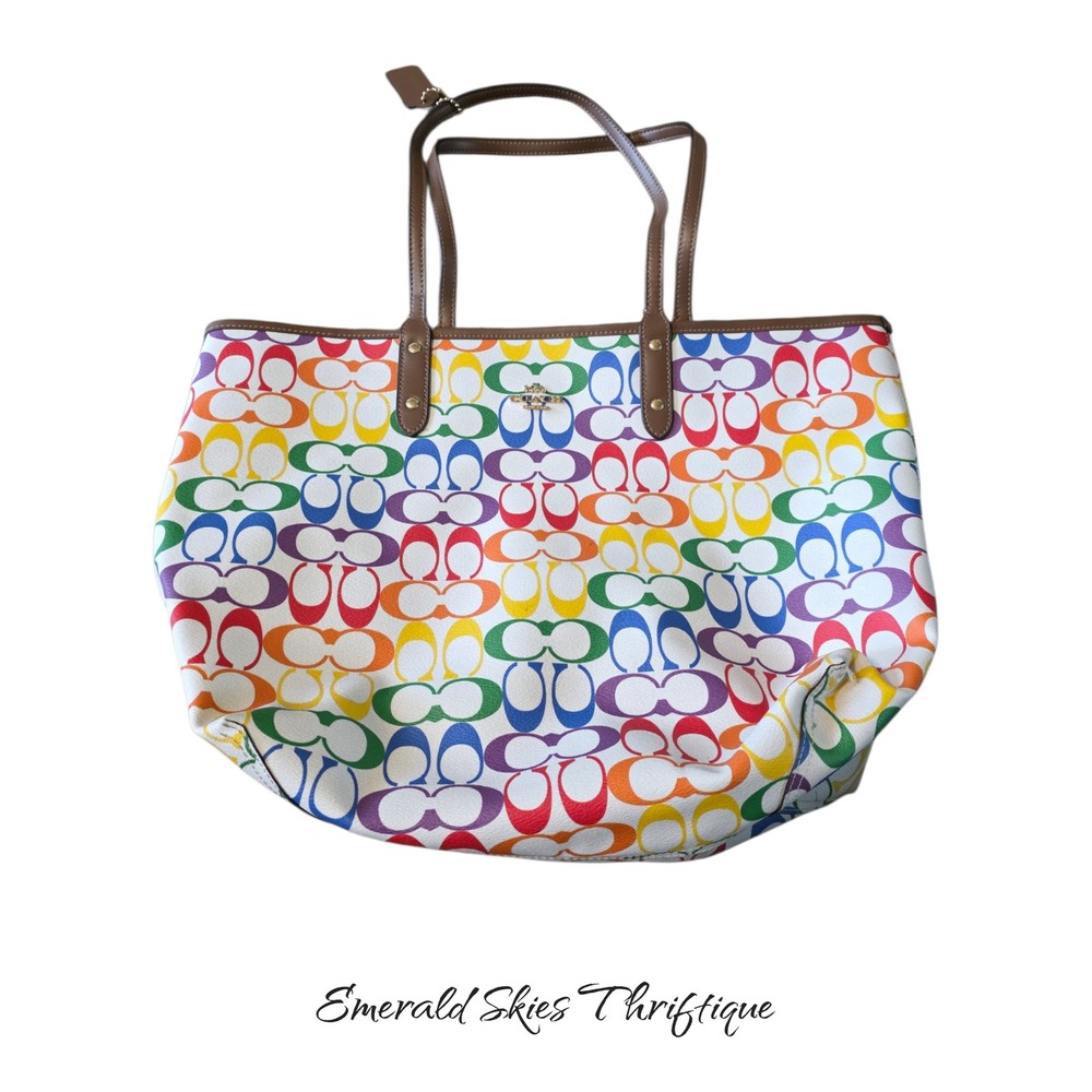 Coach Reversible Rainbow/ Blue Signature City Tote Bag – Dual Styling